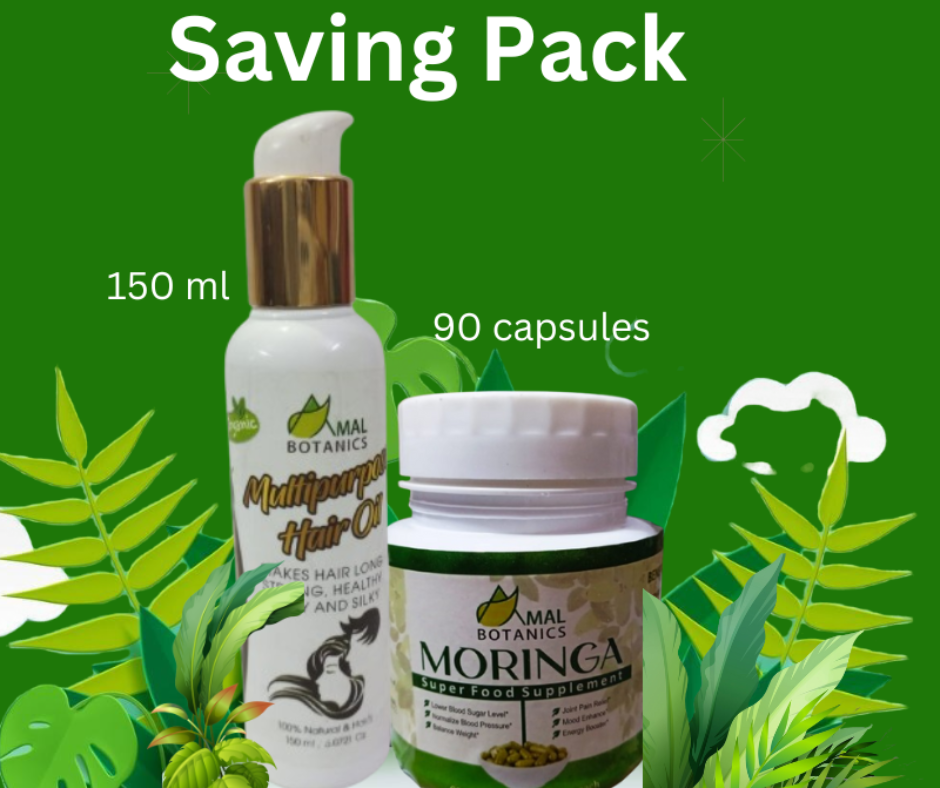 AMAL Botanics Saving Pack – Multipurpose Hair Oil (150ml) – Moringa Capsules (90 capsules)